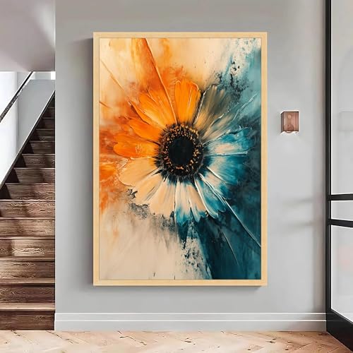 Peinture à l'huile de tournesol grand tableau abstrait pour réchauffer un salon