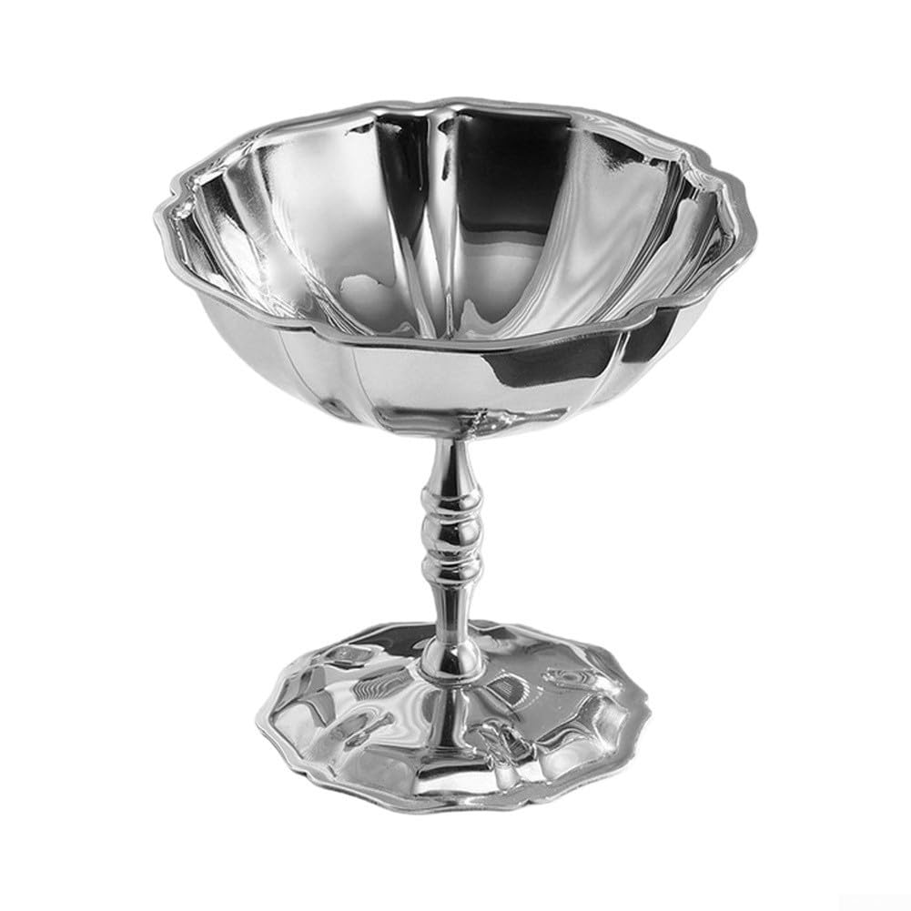 Juego de 4 vasos para helado de acero inoxidable, color plateado