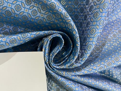 Tissu brocart de soie bleu et or BRO904 de 111cm pour haute couture