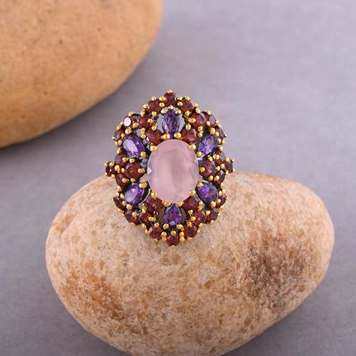 Bague argent 925 grenat améthyste et quartz rose fait main - 3