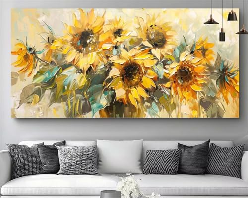 Tableau Strass Diamant Canevas Débutant Tournesol Fleur 5D M928 30x90cm