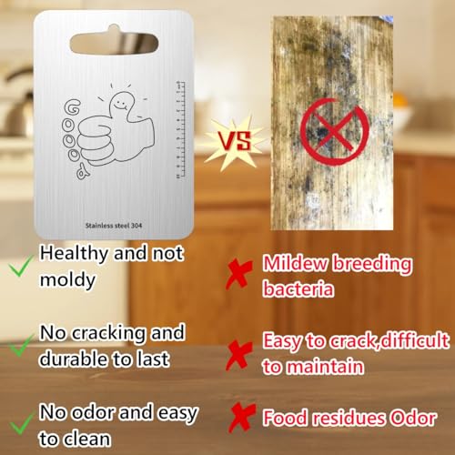 2 tablas de cortar de acero inoxidable 18/8, 36 x 25 cm y 29 x 20 cm | Tablas de corte para cocina de acero 304, resistentes y gruesas con escala clara miniatura 2