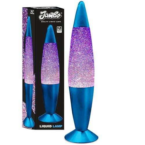 Image of JAMBO 16 inch Beautiful Blue and Silver Glitter Lamp- Relaxing Mood Lighting, Night Light Nightlight, Home Decor Living Room Office Bedroom Lamp for Adults Teens Kids Glitter