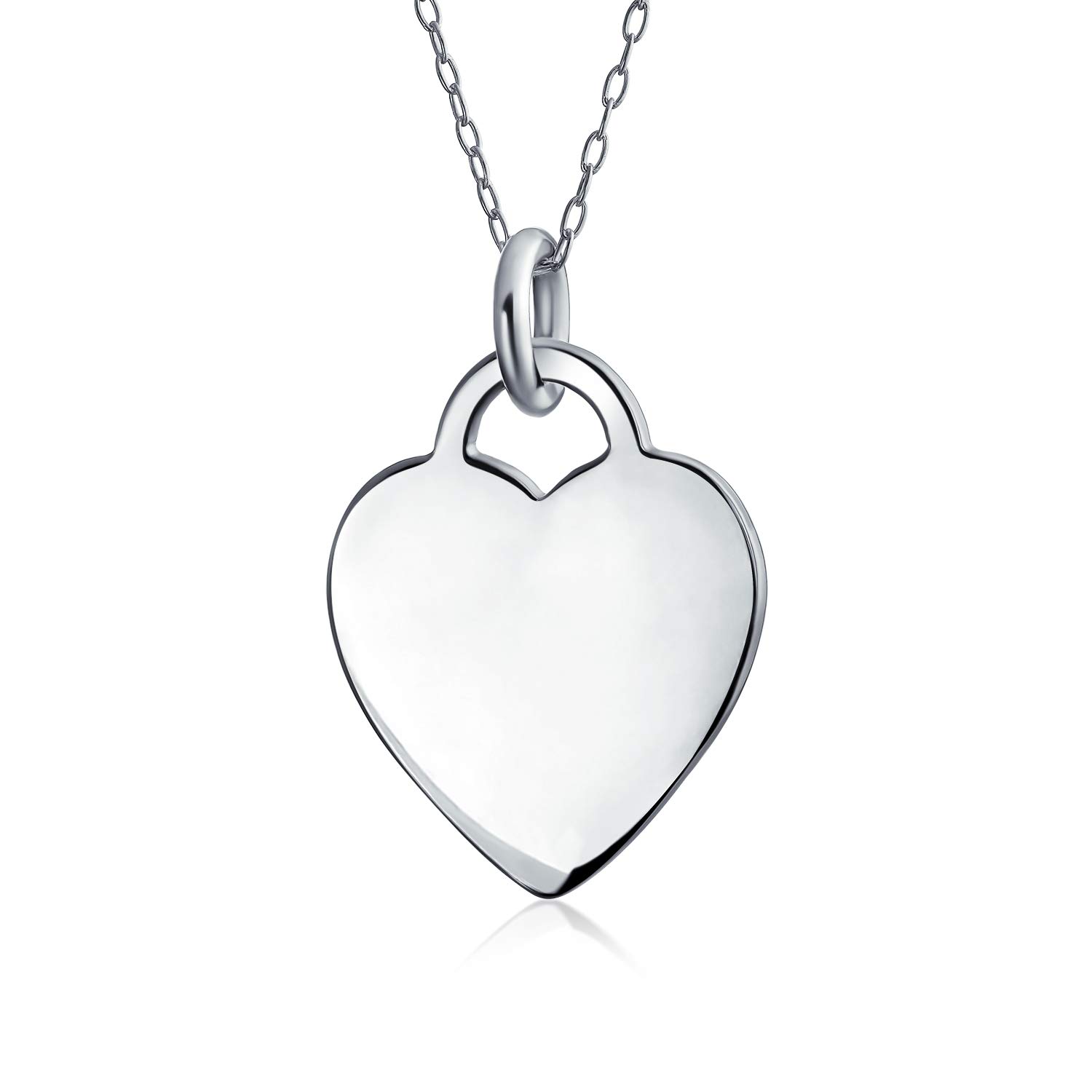 Bling Jewelry Collana con ciondolo a forma di cuore piccolo minimalista di medie dimensioni semplice e liscio per adolescenti e donne in argento sterling .925