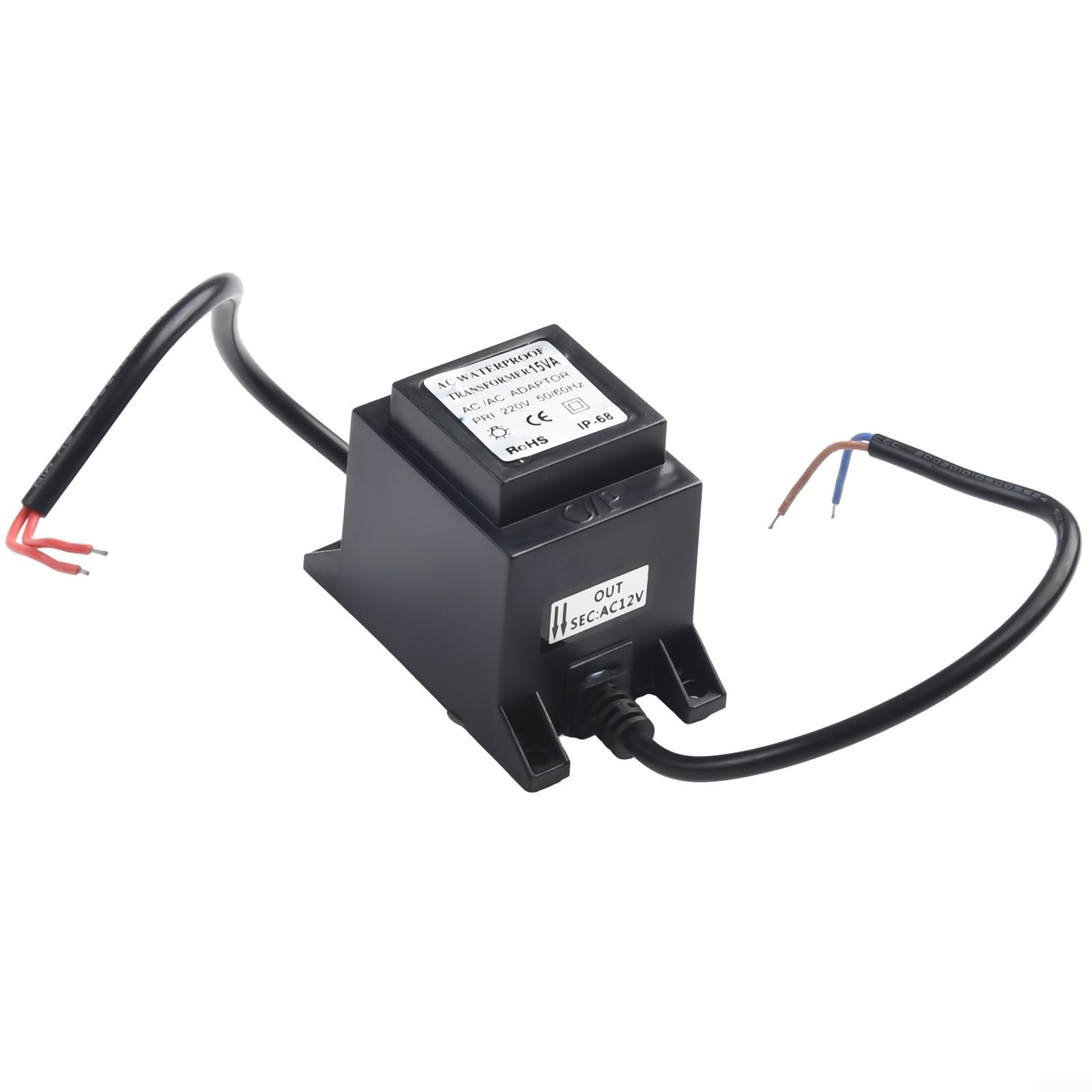 LED Transformer 12V Power Supply AC/AC, for Outdoor Power Supply Transformer IP67, With Short Circuit, Overload, Temperature for PROTECTION, For LED Lighting(15W)