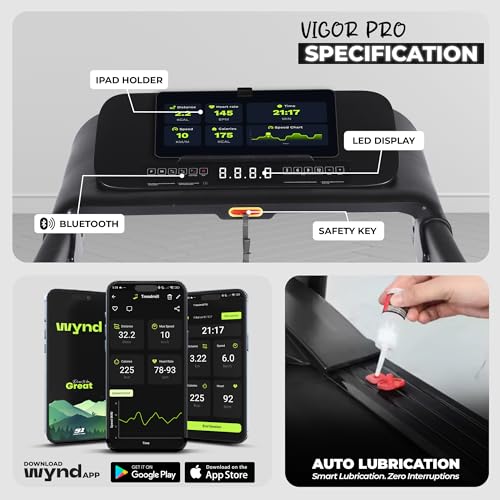 Image of Durafit91 Vigor Pro 6 HP Peak BLDC Motorized Hydraulic Foldable Treadmill | 25 Level Auto Incline |18 Km /Hr Max Speed | Max User Weight 150 Kg | Bluetooth Speaker | Wynd app | Home use