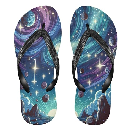 Burbuja Cartoon Galaxy Flip Flops for Women Men, Soft Thong Sandals Rubber Slippers for Pool Beach Essentials