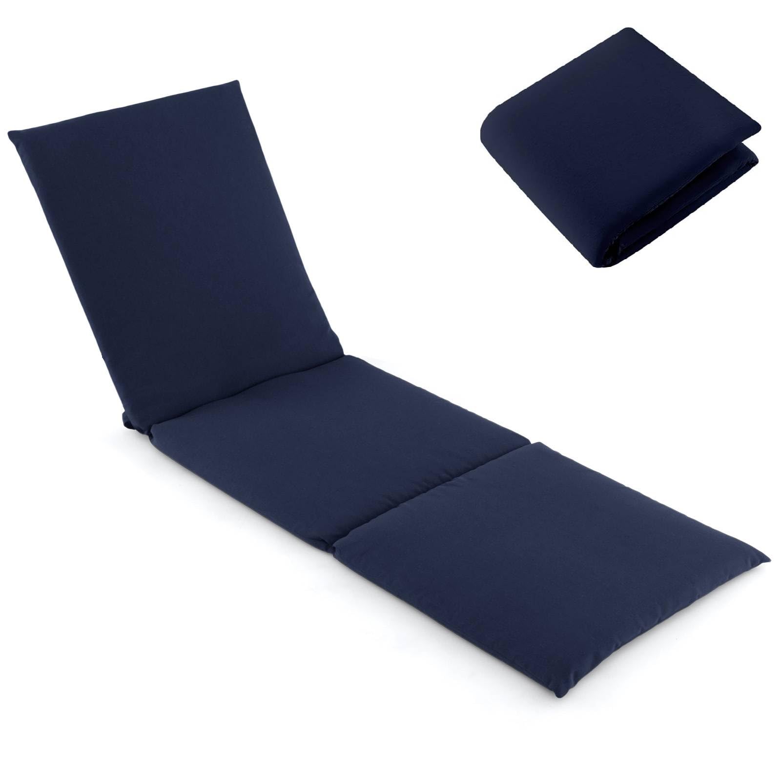 COSTWAY Tri-Fold Sun Lounger Cushion, 182x59cm Garden Recliner Cushions Chaise Sunlounger Replacement Pad, Foldable Thick Sunbed Mattress Patio Chair Cushion Pad for Indoor Outdoor Use (1, Navy Blue)
