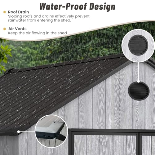 8×8-FT-Outdoor-Plastic-Storage-Shed-with-Floor-427-Cuft-Large-Weather-Resistant-Garden-Shed-with-Heavy-Duty-Steel-Frame-Water-Proof-Resin-Panels-for-Lawn-Tools-Bikes-Generator-Pool-Equipments 8×8 FT Outdoor Plastic Storage Shed with Floor 427 Cuft Large Weather Resistant Garden Shed with Heavy Duty Steel Frame Water Proof Resin Panels for Lawn Tools Bikes Generator Pool Equipments