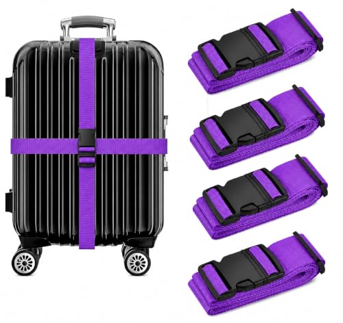 Image of Luggage Straps: Secure Your Belongings, Made Seat Belt Material Size 2 inch X6.5FT Color + 1 ADD A Baggage Belt(1 inchX20 inch Black) (Dark Purple, 4 Pack)