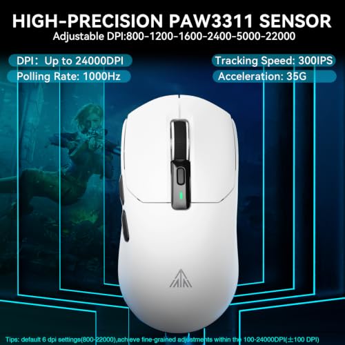 24000-Dpi Solakaka SM820 Wireless Gaming Mouse w/ RGB Charging Dock & PAW3311 Sensor (White) - image 5