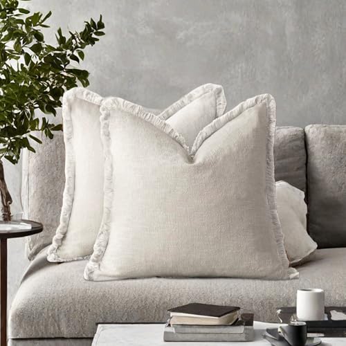Housse de coussin douce pour canapé rêche | Solution déco beige 45x45cm - 7