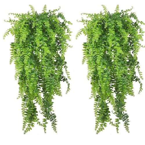 PINVNBY Reptile Plants Hanging Fake Vines Boston Climbing Terrarium Plant with Suction Cup for Bearded Dragons Lizards Crested Gecko Snake Hermit Crab and Tank Habitat Decorations (2 Pack)