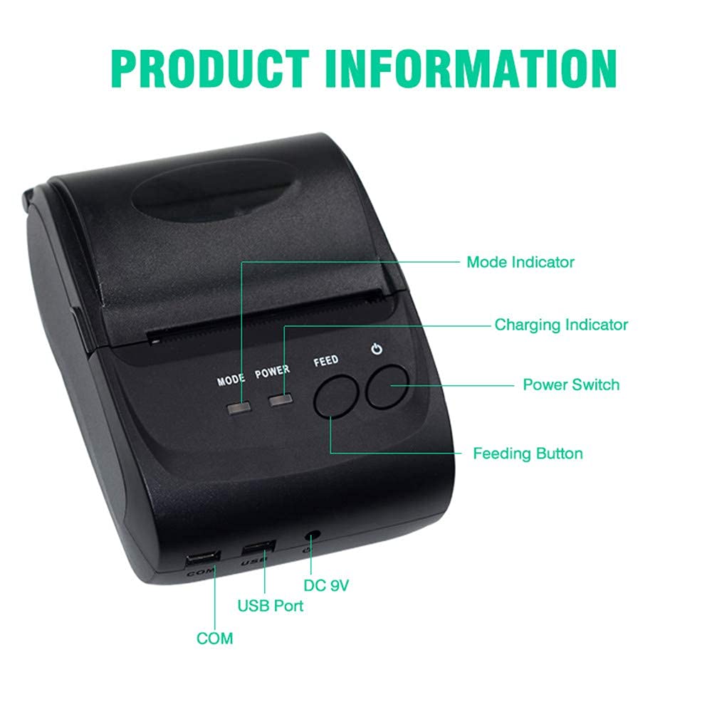Stampante Termica Portatile Codici a Barre, ricevuta Bluetooth Pos 58mm Mini Stampante Termica Stampante Portatile Telefono Cellulare