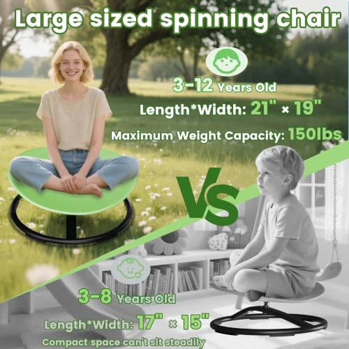 Image of Pterying 21 inch L x 19 inch W Large Size Spinning Chair for Autistic Kids, Ages 3+ | Autism Sensory Products, Sensory Toys Gifts for Kids with Autism & ADHD, Training Body Coordination, Light Green