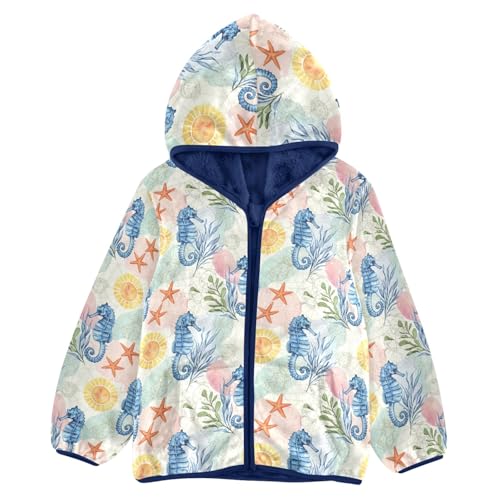 CHIFIGNO Blue Seahorses Toddler Winter Coat, Boy Zip up Hoodie Thick for Fall Winter Spring 3T