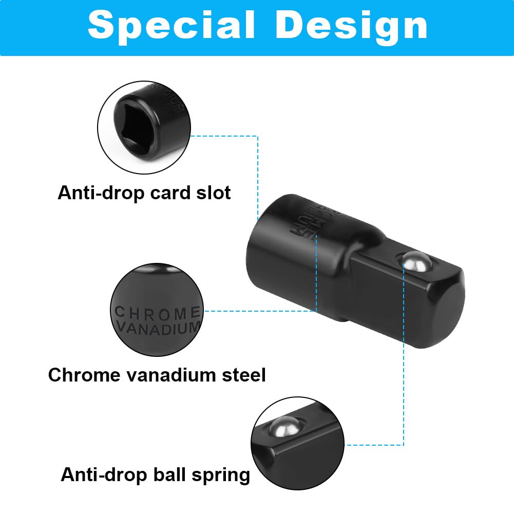 Flintronic Impact Socket Adapter Reducer, 1/2" Drive Twist Socket Set Wheel Nut Remover, Socket Adapter 1/4", 3/8", 1/2" - Image 4