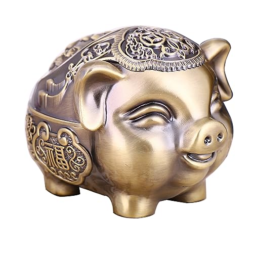 Metal Ashtray Pig Decoration.For Outdoor Indoor Smokers Desktop Decoration With Cover.Bronze.(5.1 * 4.2 * 3.8)