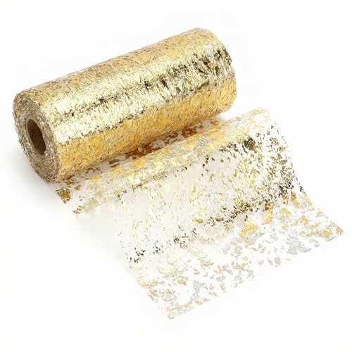 QWORK® Chemin de Table Or - Filet en Tissu Polyester 28 cm x 20 m avec Un Design Unique en Aluminium - Parfait pour Les Mariages, Les fêtes et l'artisanat