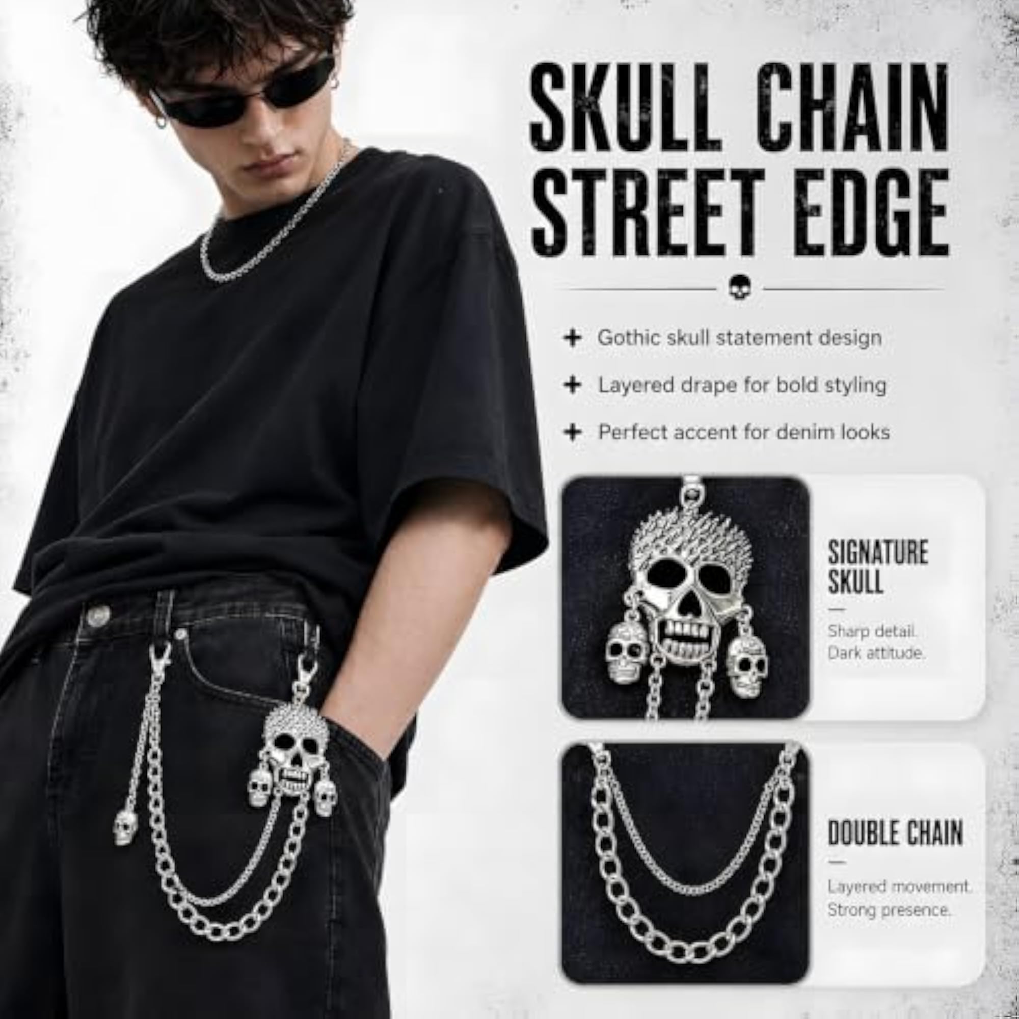 Gothic Jeans Chain with Cross Pendant for Men