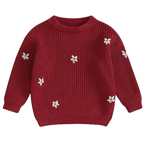 Image of Mubineo Baby Girl Winter Clothes Cute Flower Sweater Crewneck Pullover Long Sleeve Knit Newborn Infant Sweaters