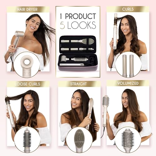 ELLA BELLA® 6 in 1 Professional Hot Air Styler • Powerful Hair Dryer & Straightener Set • Styling Without Heat Damage • Fast Drying Curling Volumizing Straightening • Includes Protective Travel Case - Image 4