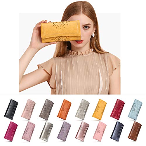 Aphison Ladies Soft Leather Rfid Long Wallet Trifold Clutch Purse Credit Card Holder Case For Women With Gift Box 2214 Yellow thumb #5