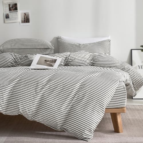 JELLYMONI 100% Cotton Striped Oversized King Duvet Cover Set, Grey