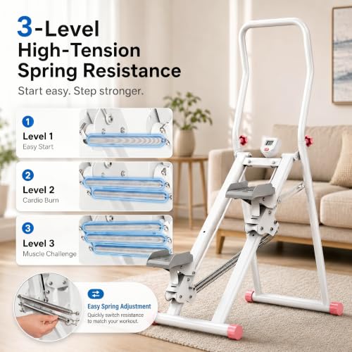 Image of EPHESPORT Stair Stepper for Home Gym, 2.0 Stair Climber with 3-Level Adjustable Resistance, Non-Slip Pedals, Digital Monitor & Phone Holder, Foldable Stepper for Legs Glutes Cardio