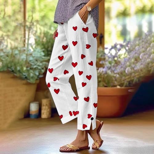 Linen Pants Women Trendy Boho Floral Embroidery Pants Lightweight Comfy Breathable Lounge Slacks Side Slit Button Pant2