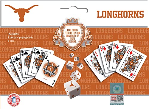 Image of MasterPieces Game Day - NCAA Texas Longhorns 2-Pack Playing Cards & Dice Pack - Officially Licensed Set for Adults and Family