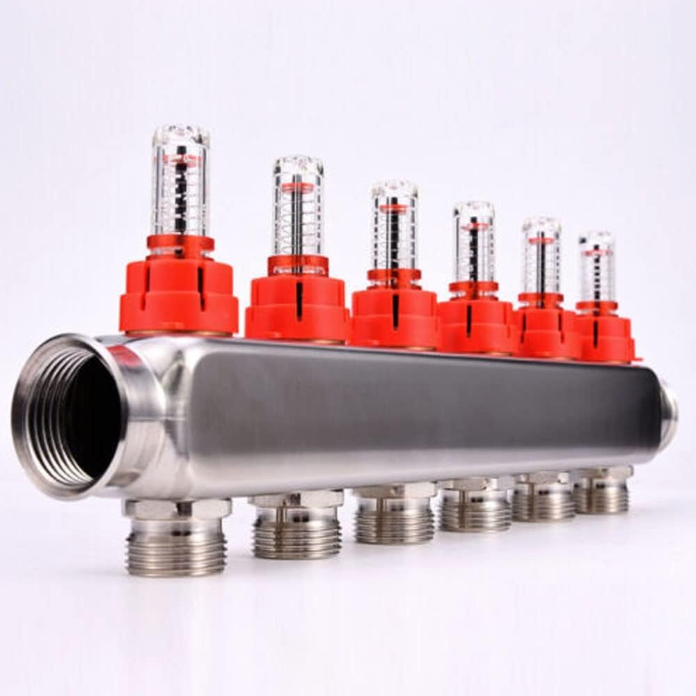 Distribuidor de 2 circuitos de calefacción, con válvulas de bola de 1" | Conexiones para Eurokonus 3/4 | 30 x 1,5 mm, con purgador manual y caudalímetro de acero inoxidable distribuidor HKV