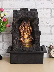 Arjun Tabletop Ganesh Indoor Outdoor Water Fall Fountain with LED Lights Home Decor Decoration Gift Gifting Items (Style1)