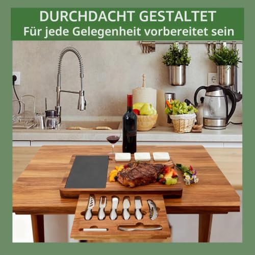 Louis Donné Käsebrett-Set aus Holz mit 4-teiligem Käsebesteck, große Charcuterie-Platte 43 x 33 cm, Servierplatte für Wein, Käse und Snacks, Geschenkidee zur Hochzeit, zum Jubiläum und zur Einweihung – Bild 5