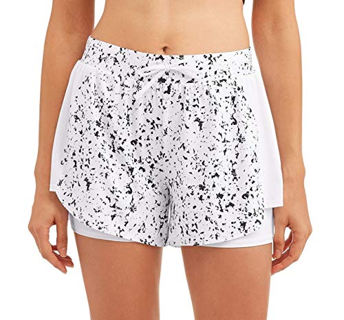 Avia Women's Athletic Performance Running Short with Bike Liner (White/Black Speckle, Small S, 4-6)