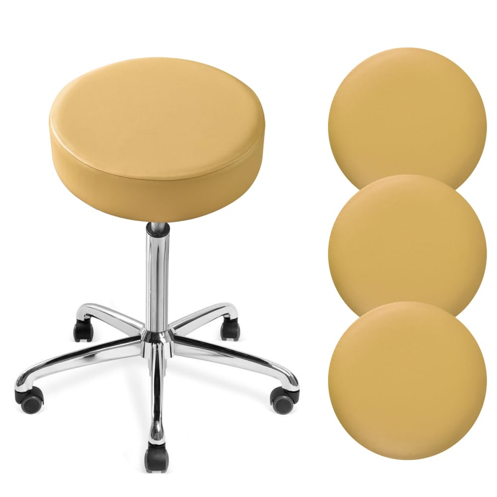 Dongker Yellow Round Bar Stool Covers, 4Pcs Pu Waterproof Barstool Seat Covers With Elastic Bands For Diameter 11"-14" Bar Round Chair