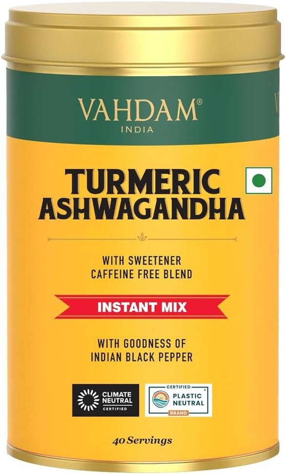 VAHDAM, Turmeric Ashwagandha Latte Premix Tea -100g | Brew Hot/Iced Tea | Golden Milk | Caffeine-Free, Non GMO, Gluten Free