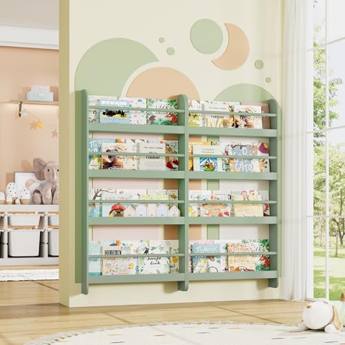 FOTOSOK Kids Bookshelf, Wall Mount 4-Tier Book Shelf Organizer for Toys and Books, Toy Storage Bookshelf in Bedroom, Living Room and Nursery, Green - Image 4