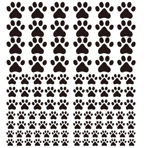 106 Pcs Black Paw Print Stickers Wall Decor, Dog Paw Stickers Removable Art Vinyl Door Decal Wallpaper for Family Bedroom Living Room Home Decorations Animal Tracks Decor