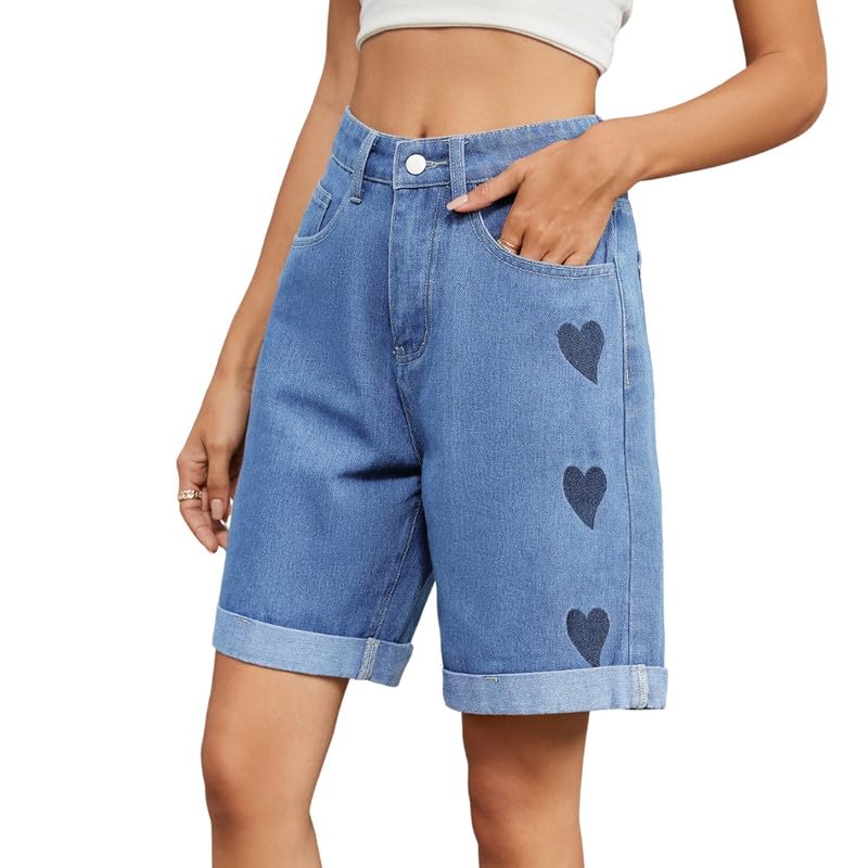 bifanxi Five-Point Length Denim Shorts Pants for Women | Casual Mid-Length Bottoms-picture-16