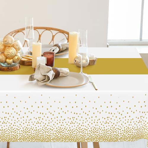 4Pack Disposable Plastic Table Cloths for Parties, 54" x 108" White and Gold Rectangle Table Covers, Waterproof Tablecloth for Rectangle Tables Suitable for New Years Eve Thanksgiving Wedding Supplies by QZYL - Image 4