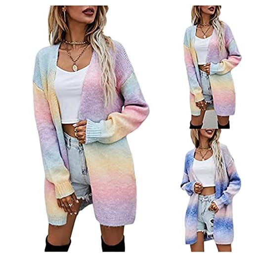 Damer mode kofta serie | Damer färgblock cardigan långärmad, lutande färg tröja, superelegant stickad cardigan, höst vinter sexig tröja, fritid komfort långärmad tröja för fotografering, blå, S