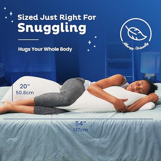 Snuggle-Pedic Body Pillow for Adults, Cozy Comfort Down Alternative Pregnancy Pillows - Soft, Supportive, Breathable Side Sleepers Maternity Pillow - Long Cuddle Pillow for Bed, 20x54 Full Body Pillow