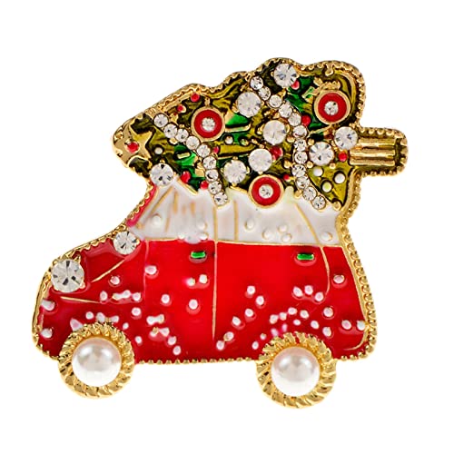 Broche de Noël strass voiture en émail grand feu et finitions or luxueuses