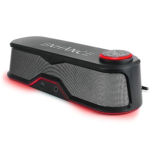 ENHANCE SB1 PC Gaming Altavoz - USB Powered Ordenador Barra de Sonido, Altavoz Debajo del Monitor con Pico de 10W, Perilla de Control de Volumen LED, Paso de Auriculares, Soundbar para Juegos para PC