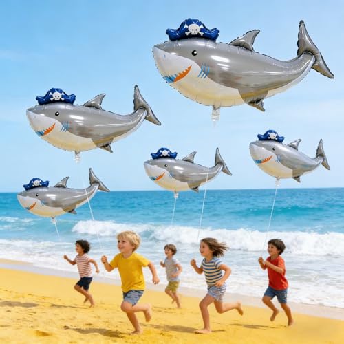 Image of Sea Animal Baby Shark Balloons,4pcs Ocean Themed Balloon Party Decoration,Large Shark Balloons 35 Inch Mylar Balloons,Ocean Balloon Birthday Party Decorations Baby Shower