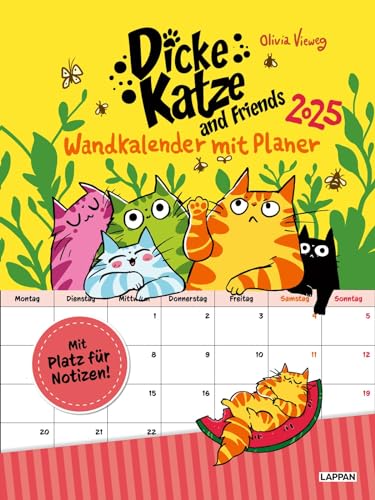 Grueso Cat and Friends - Calendario de pared con planificador 2025: mucho espacio para notas | Regalo para amantes de los gatos