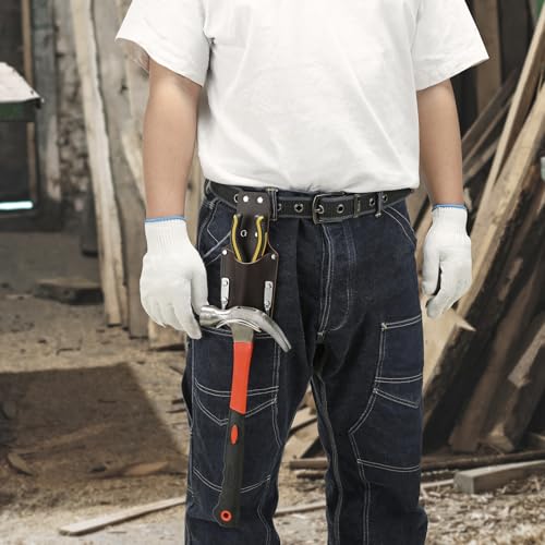Image of Hammer Holder,Hammer Holder for Belt,Tool Holder Pliers Holster Knife Holster, Hammer Holster Made with Genuine Leather and Heavy-Duty Steel,for Construction Electrician Carpentry Garden Pruning.