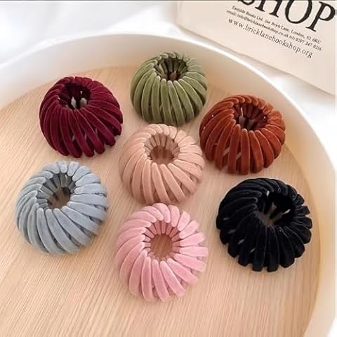 Zenfro 7PCS Bird Nest Magic Hair Clip, Lazy Plate Hairpin,Velvet Expandable Bun Fixed Hair Claw Vintage Retractable Ponytail Holder Hairpin Buckles for Women and Girls. Cover