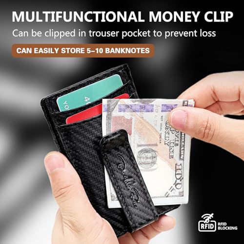 Slim Wallet for Men Credit Card Holder Wallet RFID Blocking Bifold Mens Slim Wallet,Thin Minimalist Front Pocket Mens Leather Wallets,Smart Security Carbon Fiber Small Wallet (Carbon Fiber Black)4